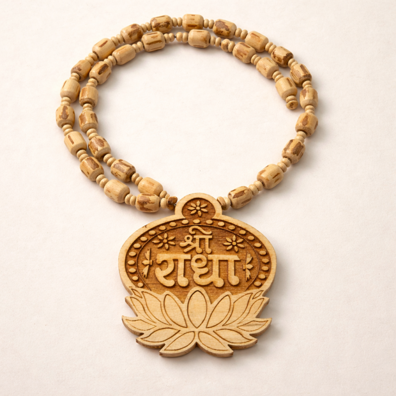 Original Natural Tulsi Beads Mala with Handmade Shri Radha Pendant