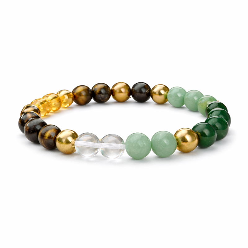 Dhan Yog Bracelet – Citrine, Tiger Eye, Green Aventurine, Green Jade & Sphatik Crystal Wealth Energy Bracelet