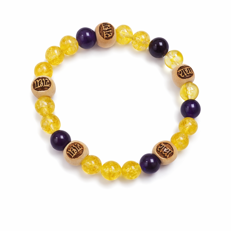 Shri Radha Healing Bracelet (Citrine + Amethyst + Tulsi) – Positive Energy & Protection 🌸 श्री राधा हीलिंग ब्रेसलेट – सुख, शांति और पॉजिटिव ऊर्जा के लिए