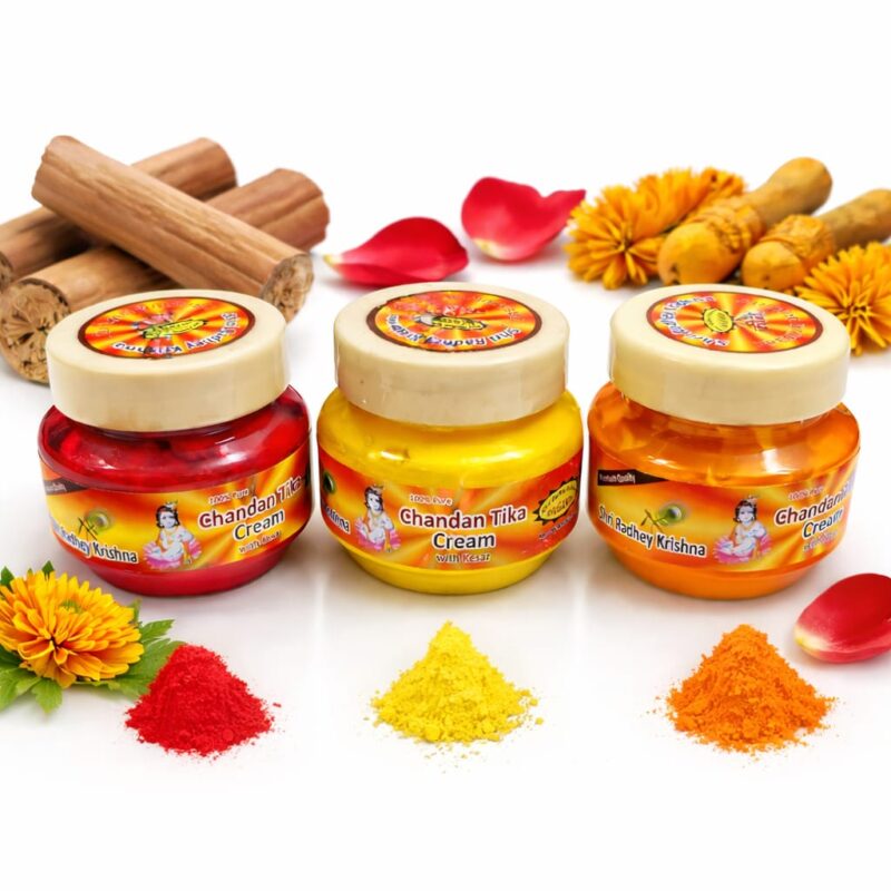 Chandan Tika Cream (Red + Yellow + Kesar) – Daily Puja & Spiritual Use 🌸 शुद्ध चंदन टीका – पूजा, भक्ति और सकारात्मक ऊर्जा के लिए