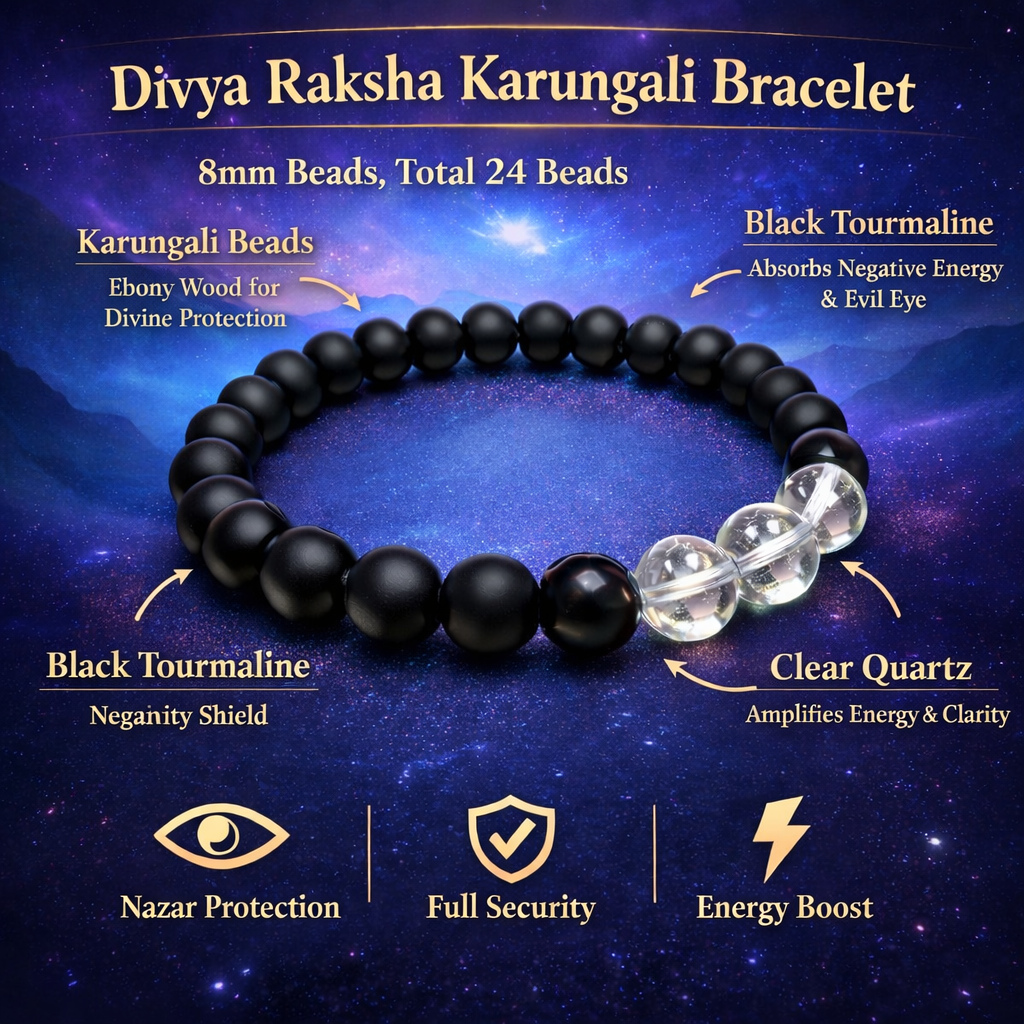 Karungali bracelet with Black Tourmaline and Clear Quartz