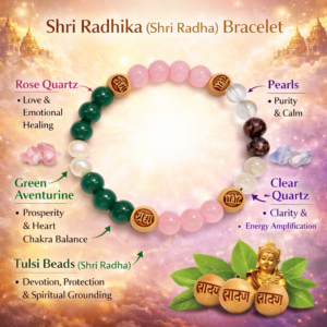 Shri Radhika Bracelet with Rose Quartz, Green Aventurine and Tulsi beads