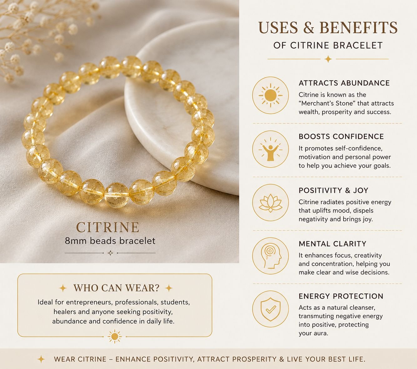 Citrine bracelet uses and traditional benefits