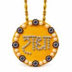 Shri Radha devotional hanging with pearl and blue stone work
