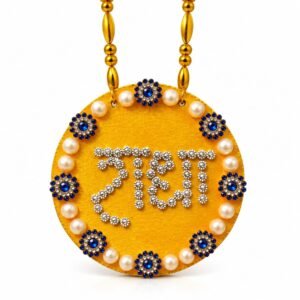 Shri Radha devotional hanging with pearl and blue stone work