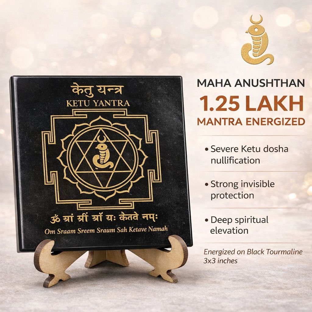 Black-and-gold Ketu Yantra with sacred geometric artwork and mantra inscription