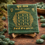 Budh Yantra green aventurine plate with traditional gold-tone design