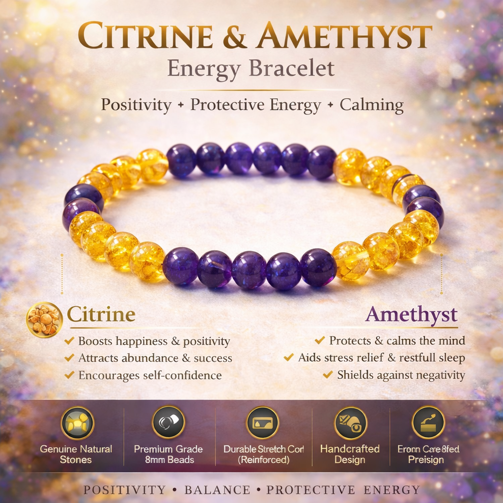 Citrine Amethyst bracelet natural gemstone benefits