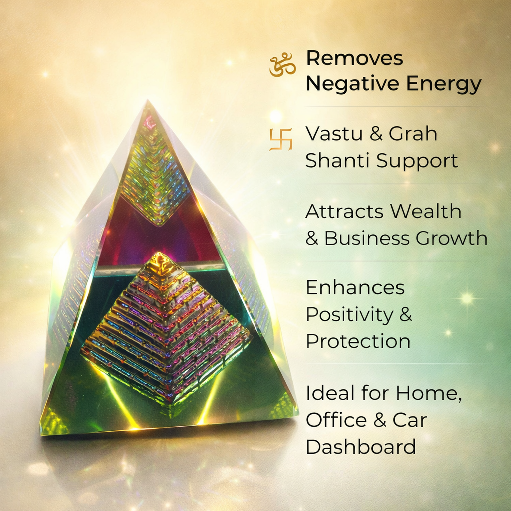 Crystal Energy Pyramid with golden centrepiece